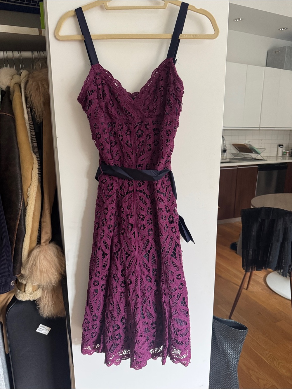 Betsey Johnson Plum Lace Midi Dress with Black Ribbon - SIZE 4 - Picture 1 of 4